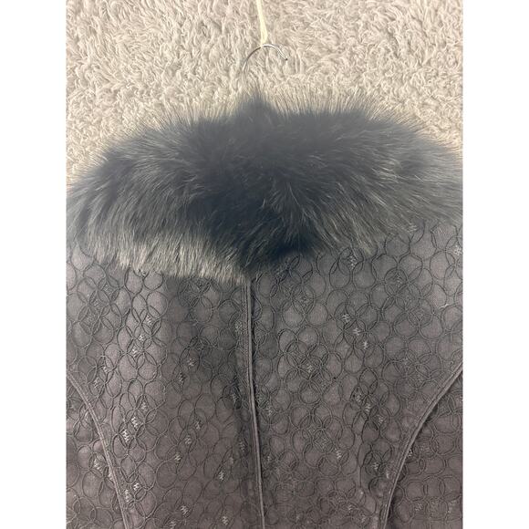 Upcycled Black Denim Jacket w/ Real Fox Fur Stole Collar – Size 8 - Picture 2 of 14